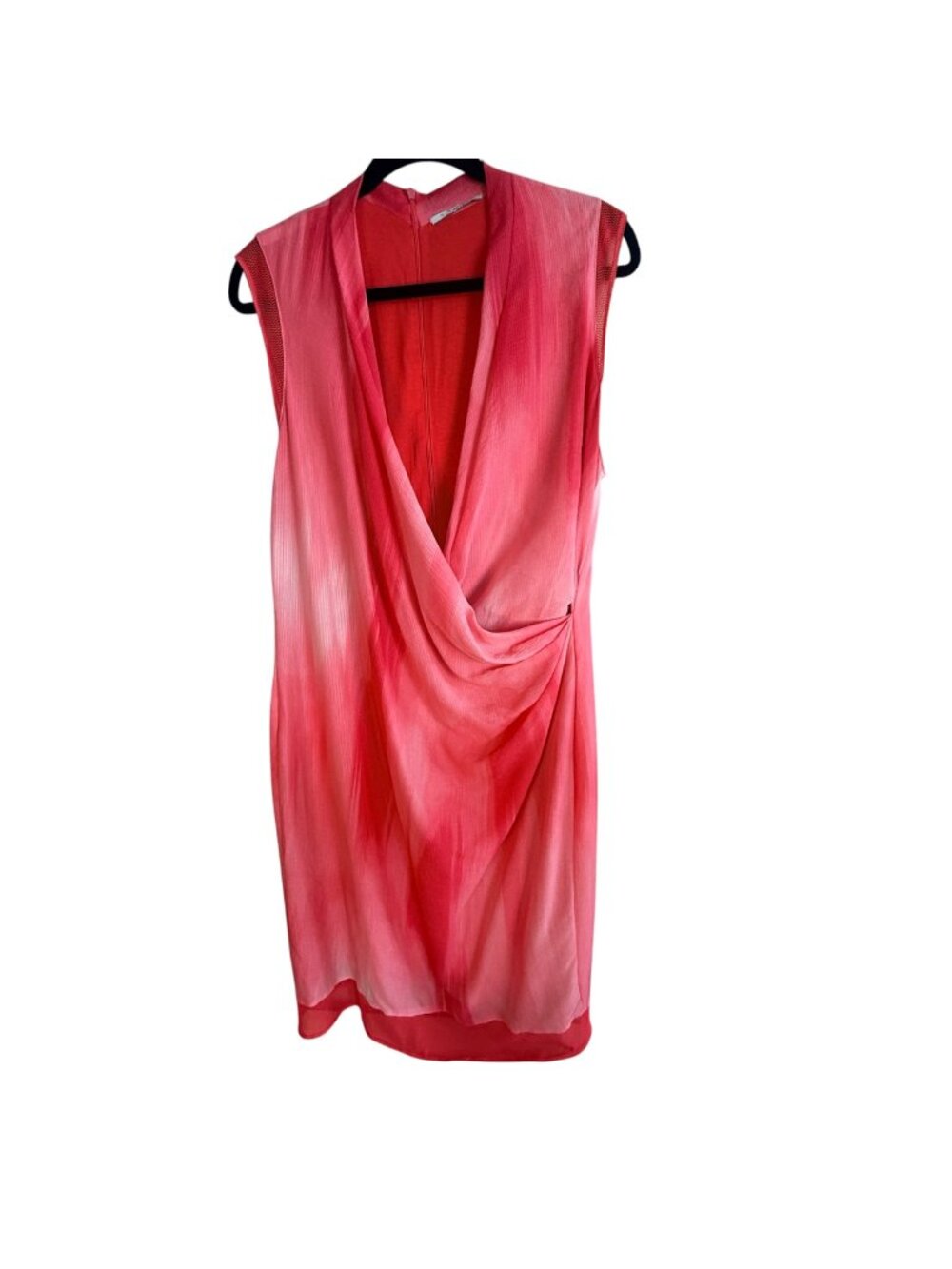 T Tahari Sleeveless Drape Front Dress Gradient Pink Red Size XL Mesh Detail